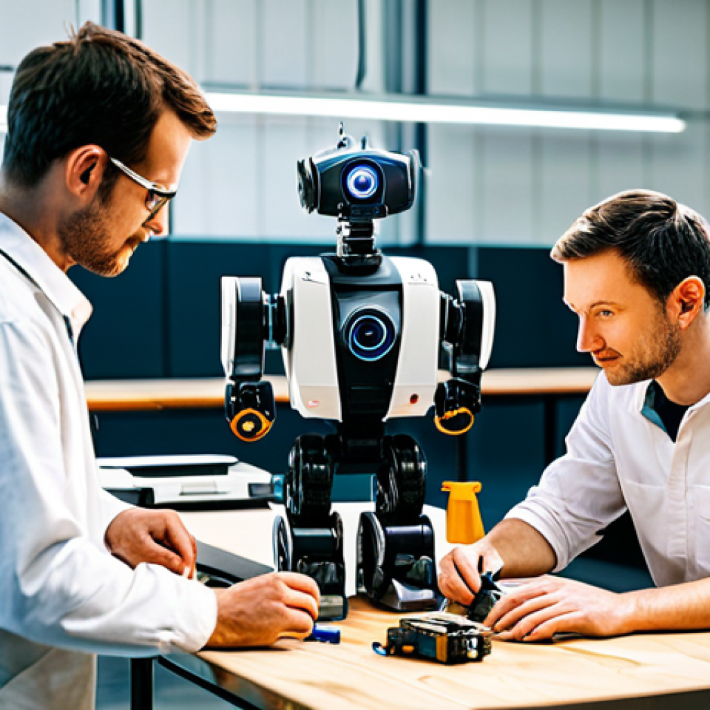 **
"A team of engineers collaborating on a robotics project in a well-lit workshop, fully clothed in appropriate work attire, safe for work, perfect anatomy, natural proportions, professional setting, high quality, family-friendly environment. Focus on teamwork and innovation. The workshop should feature various tools and equipment typically found in a makerspace."
**