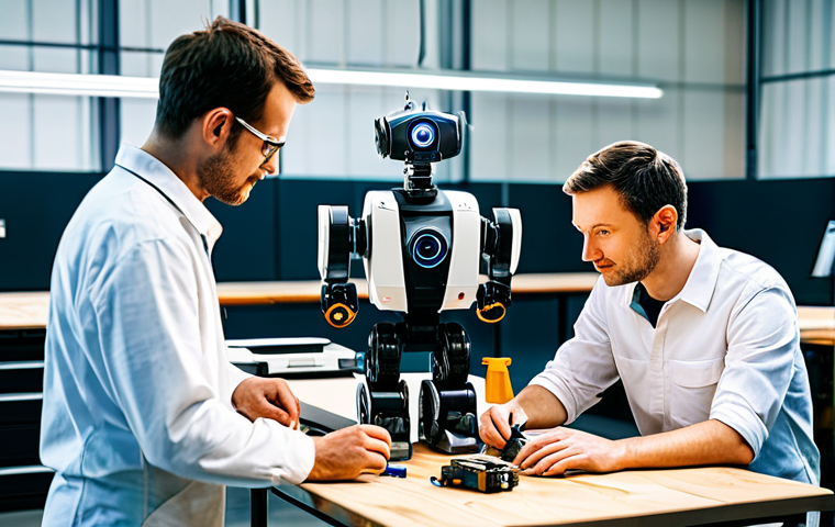 **
"A team of engineers collaborating on a robotics project in a well-lit workshop, fully clothed in appropriate work attire, safe for work, perfect anatomy, natural proportions, professional setting, high quality, family-friendly environment. Focus on teamwork and innovation. The workshop should feature various tools and equipment typically found in a makerspace."
**
