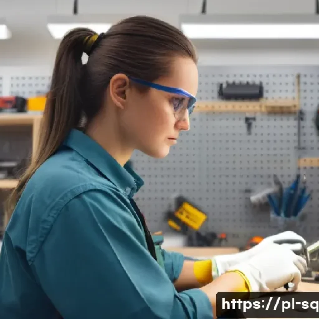 메이커스페이스의 안전 수칙 - **Prompt: Focused Preparation and Personal Safety in a Modern Makerspace**
A young adult, perhap...